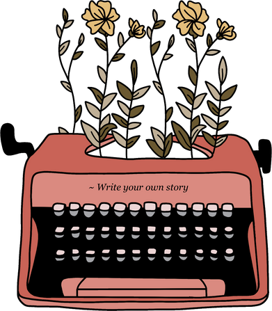 Typewriter with Flowers Illustration 